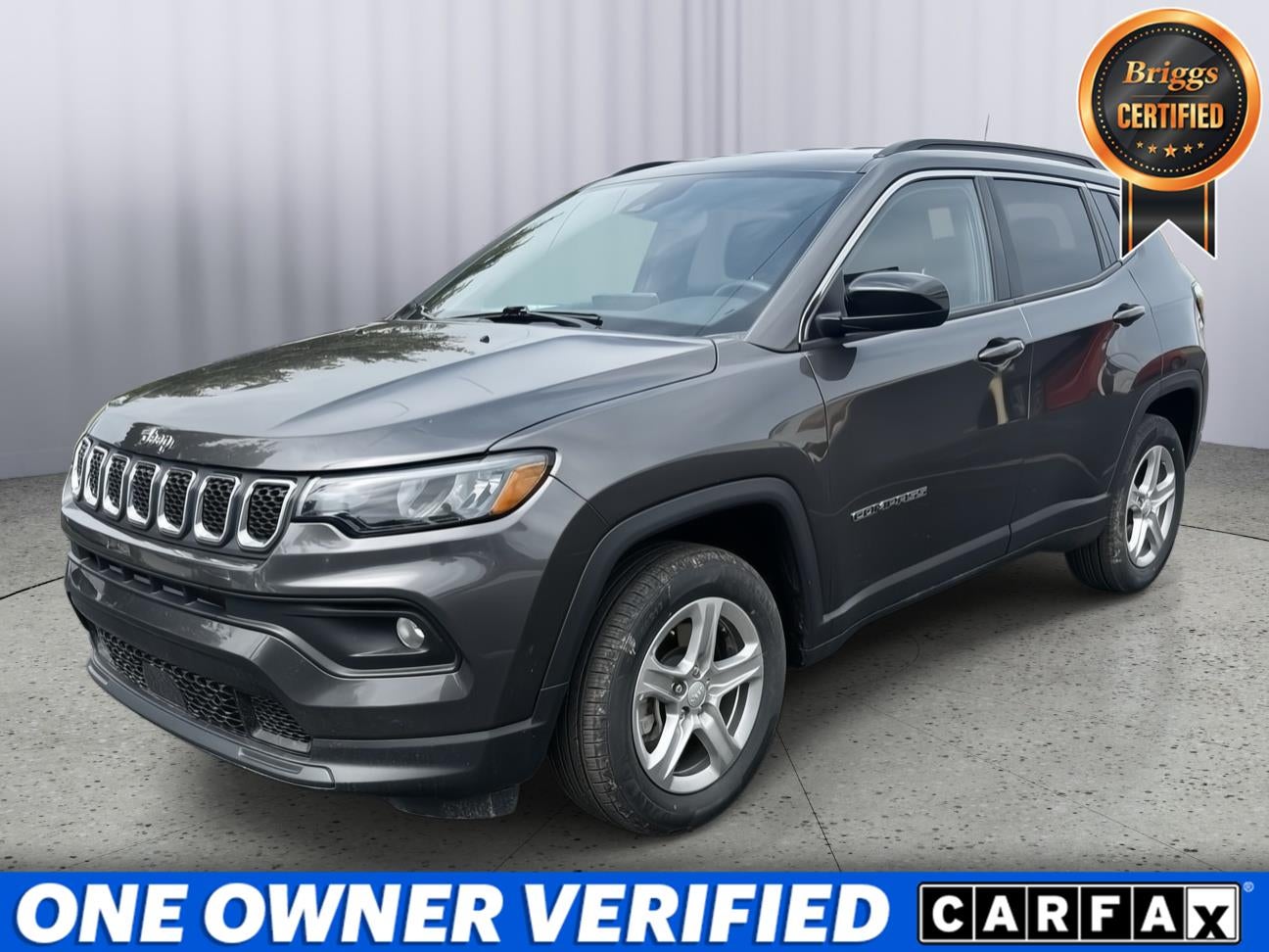 2024 Jeep Compass Latitude 4x4 in Granite Crystal — front three-quarter view