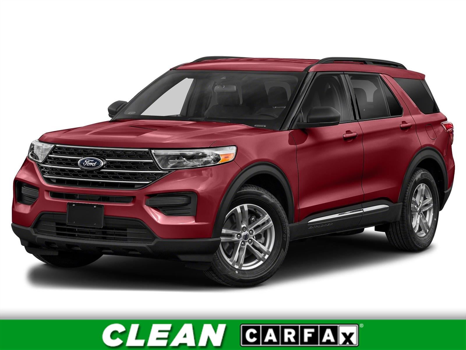 2020 Ford Explorer XLT in Rapid Red Metallic Tinted Clearcoat — front three-quarter view